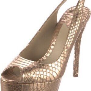 Brian Atwood Vero Cuoio Gold Scaled Peep toe Slingbacks